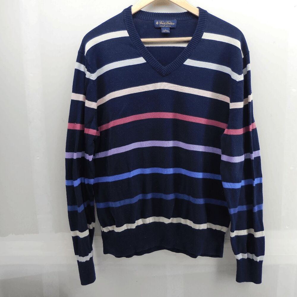 Brooks Brothers Sweater Size L Long Sleeve Striped‎ V Neck Multicolor Supima
